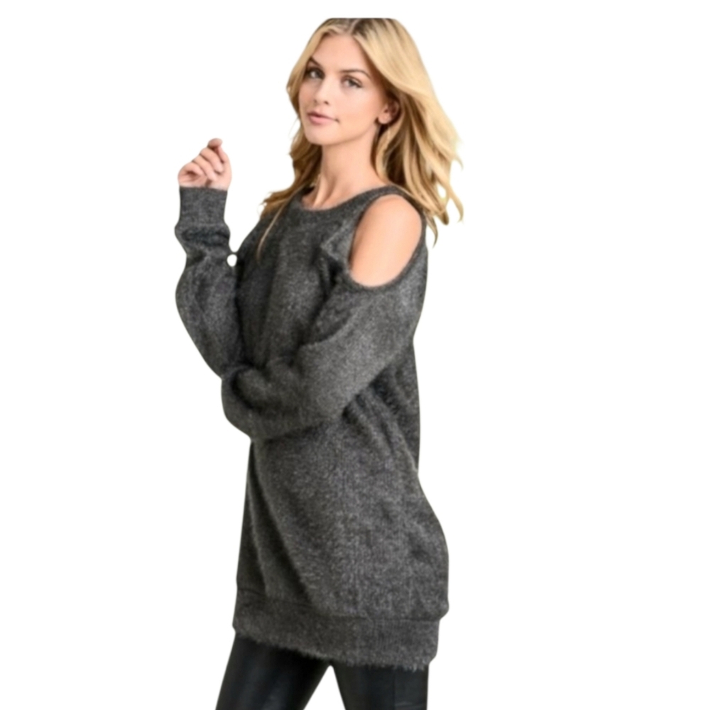 First Love Gray Crew Neck Sweater Womens Size Small